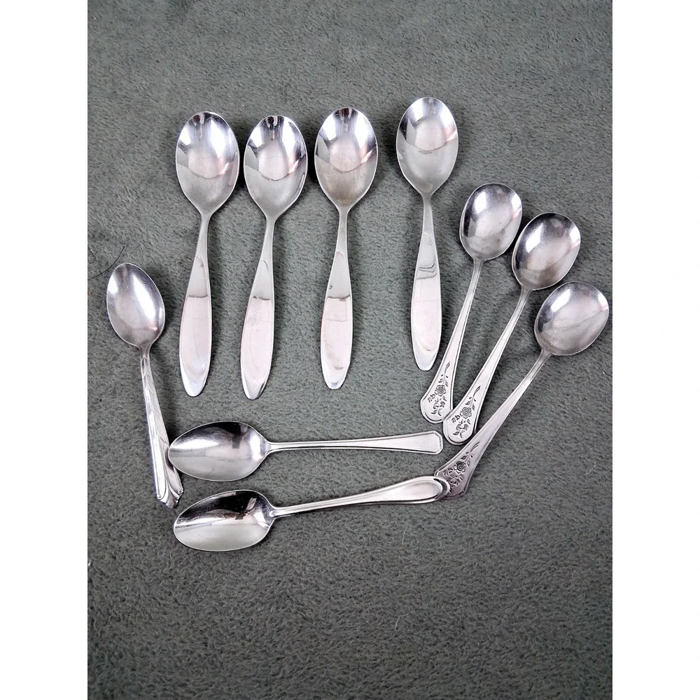 Assorted Lot Serving Spoons 10pc Oneida Vintage Solex‎ Inox Cottagecore Floral